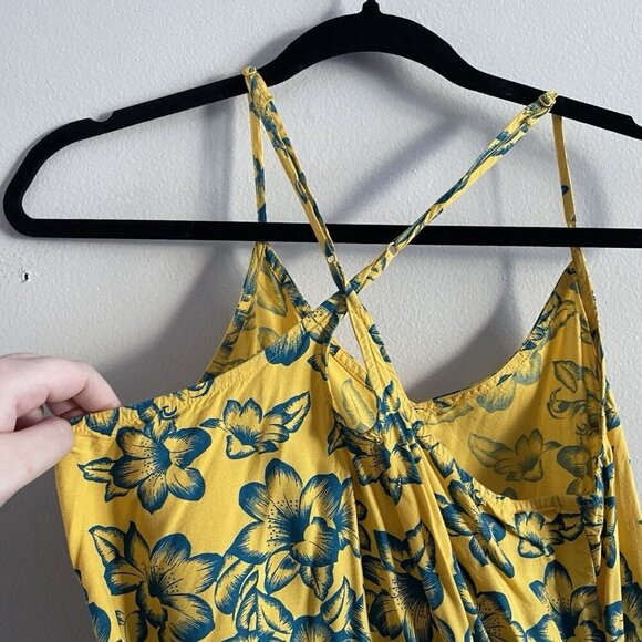 Vans Women XS Yellow Tropical Floral Criss Cross Back Maria Flutter Tank Dress - Picture 10 of 10